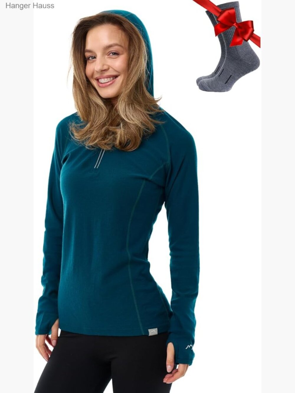 Slim Fit Merino Wool Hoodie Half Zip Thermal Base Layer Long Sleeve